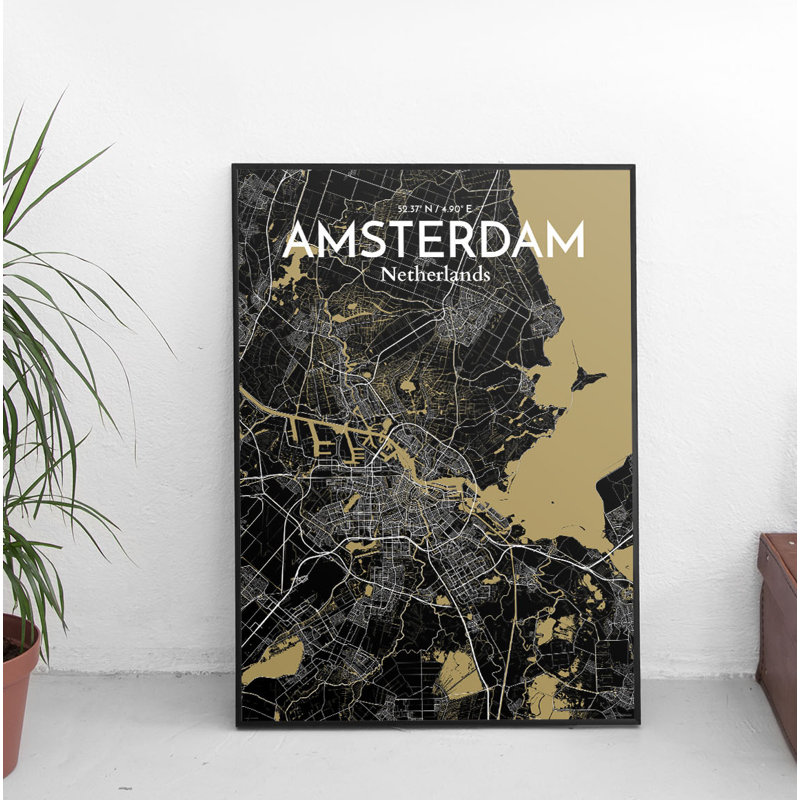 Amsterdam City Map - No Frame Print, 60.2 cm H x 27.9 cm W x 0.1 cm D