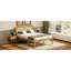 Grand lit plateforme en bois massif avec tête de lit en rotin, cadre de lit bohème de style campagnard, rangement sous le lit, aucun sommier nécessaire, bois naturel
