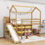 Twin Wood House Loft Bed With Slide, Storage Shelves And Light-2090555118