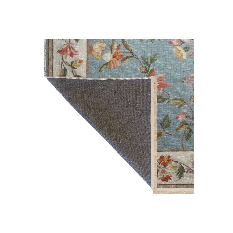 Tapis décoratif beige et multicolore à motif floral rose et vigne lavable à la machine, Rectangle 4 pi 7 po x 6 pi 7 po