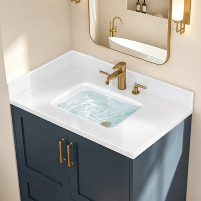 36 In. W X 22 In. D Quartz Bathroom Vanity Countertop White Rectangular Bath Vanity Top with Single Right Ceramic Sink Drop-in Bathroom Vanity Top with 4 In. H Backsplash & Sidesplash, 3 Pre-Drilled Faucet Holes