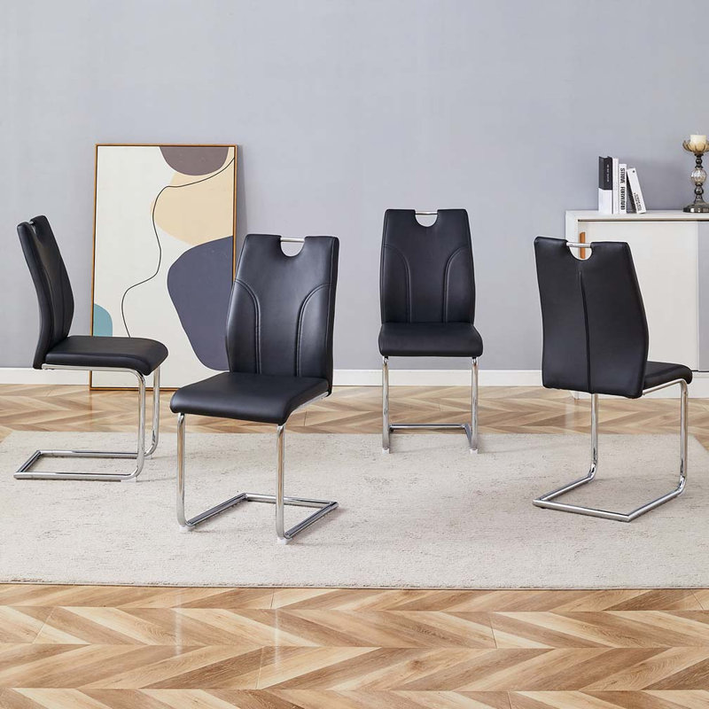 Ensemble de chaises de salle à manger rembourrées en similicuir avec dossier, pieds en métal, Argent argent, Noir