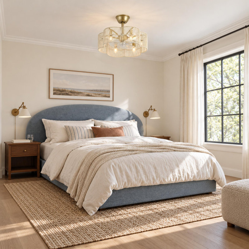 19.7" Woven Scalloped Ceiling Fan with Remote and Light, Ivory