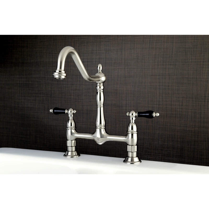 Kingston Brass Duchess Two-Handle 2-Hole Deck Mount Bridge Kitchen Faucet, Brushed Nickel