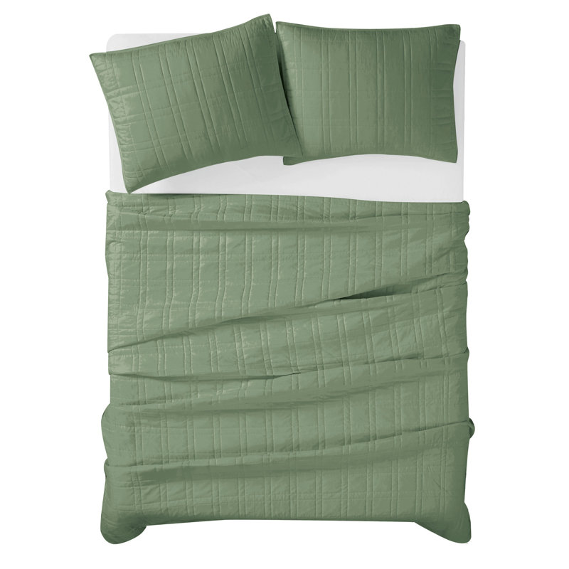 Green Full Microfiber Reversible Quilt Set