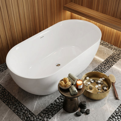 51" Acrylic Modern Freestanding Bathtub, Compact Square-Oval Deep Soaking Tub with Slotted Overflow and Center Drain, Multiple Colors Available