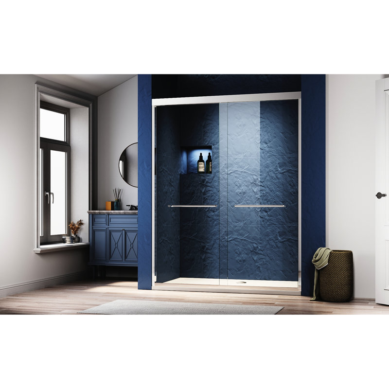 44 - 48 po Finition de la porte de douche coulissante l 72 po x H 72 po, verre trempé transparent épais, conception de suspension de serviette humanisée réglable, roulettes silencieuses sécuritaires et poignées faciles à utiliser