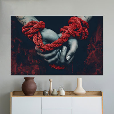 «Red Rope Hands», art en verre trempé imprimé: Love Knot, toile tendue 1P
