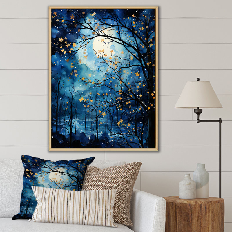 " Tree Moonlit Silhouette III ", 20" H x 12" W x 1" D, Natural Floater Frame