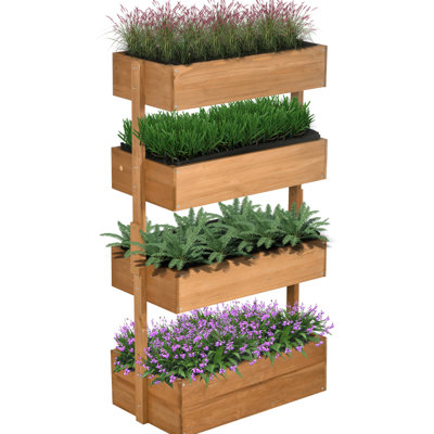 Vertical Garden Planter - 4 Tier Wooden Box In Orange For Outdoor Plants Adjustable Angle, Stable Bed Herbs Self-Draining, High Capacity