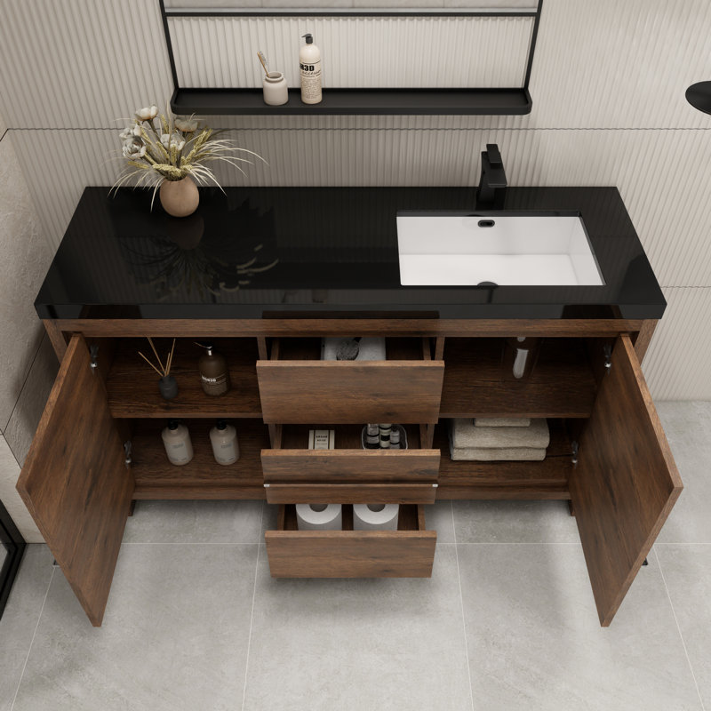 Enderlin 58.82'' Single Bathroom Vanity with Plastic Top, Rosewood