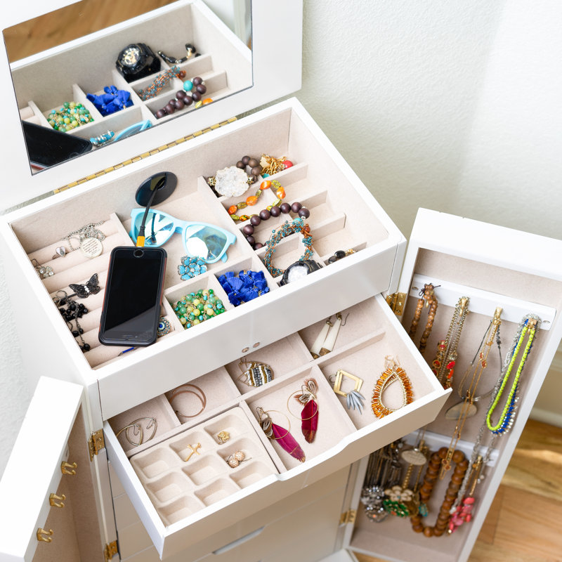 Armoire pour bijoux avec miroir Brendaliz, Blanc