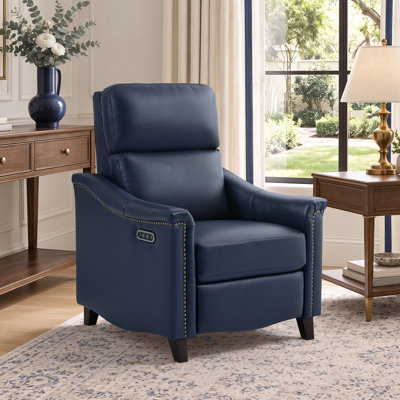 Modern Porto Genuine Leather Electric Recliner, Power Reclining Lounge Chair
