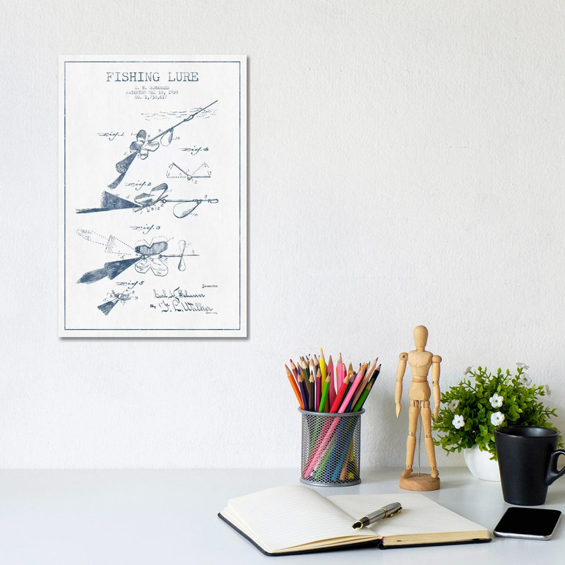 C.H. Scharrer Fishing Tackle Patent Sketch (Ink) by Aged Pixel - Wrapped Canvas Gallery-Wrapped Canvas Giclée