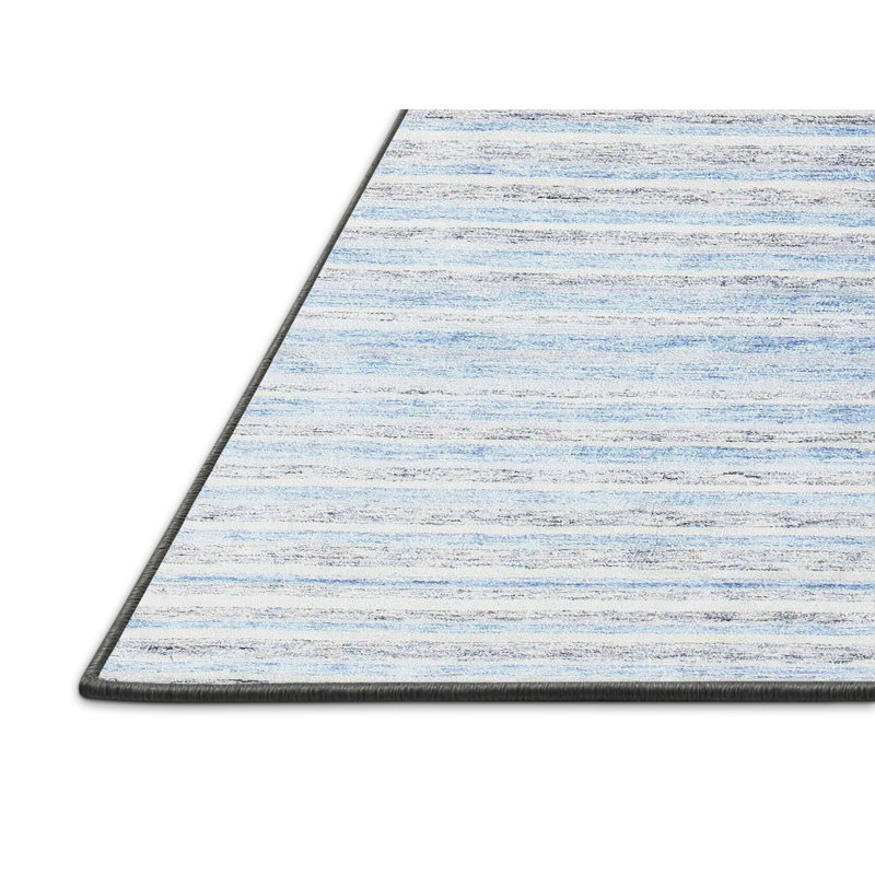 Tapis blanc/bleu contemporain, Rectangle 2 pi x 5 pi