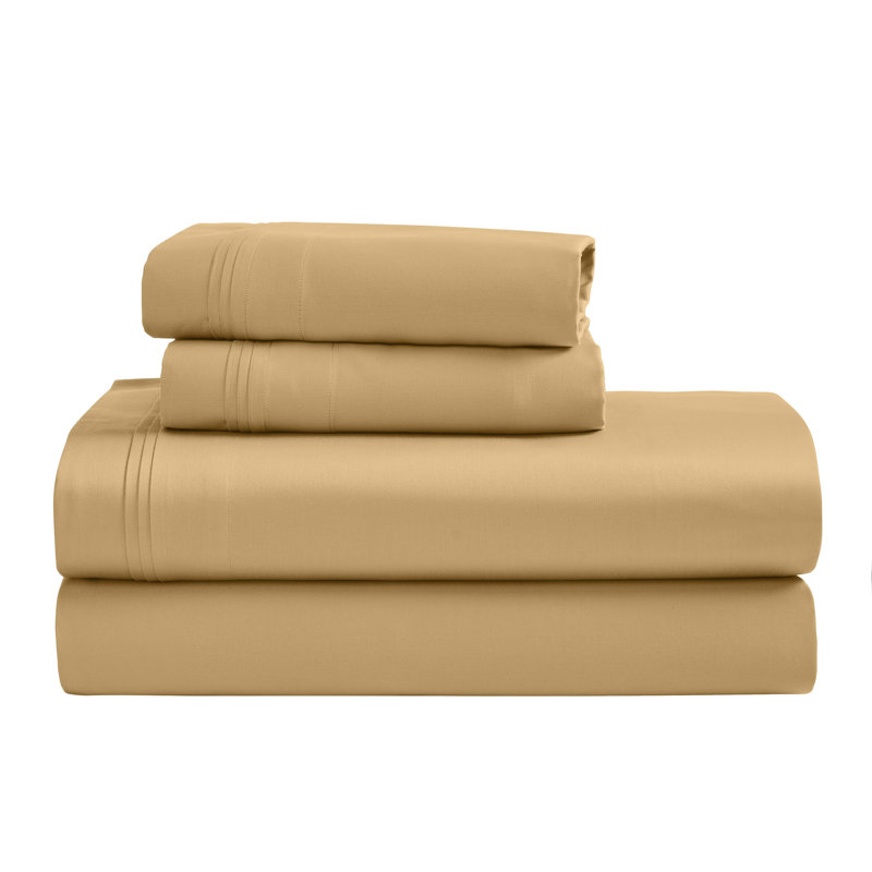 Certified Egyptian Cotton Deep Pocket Solid Luxury 1500 Thread Count Sheet Set, Doré, Ensemble de draps pour très grand lit