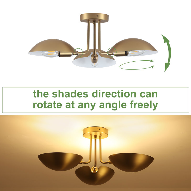 3 - Light Modern Sputnik Semi Flush Mount Ceiling Light, Brushed Gold