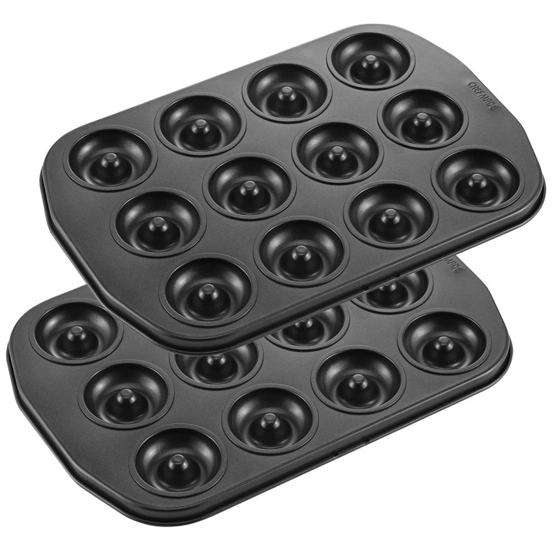 CHEFMADE 2 Piece Carbon Steel Non-Stick Mini 12 Cavity Rectangle Donut Pan Set