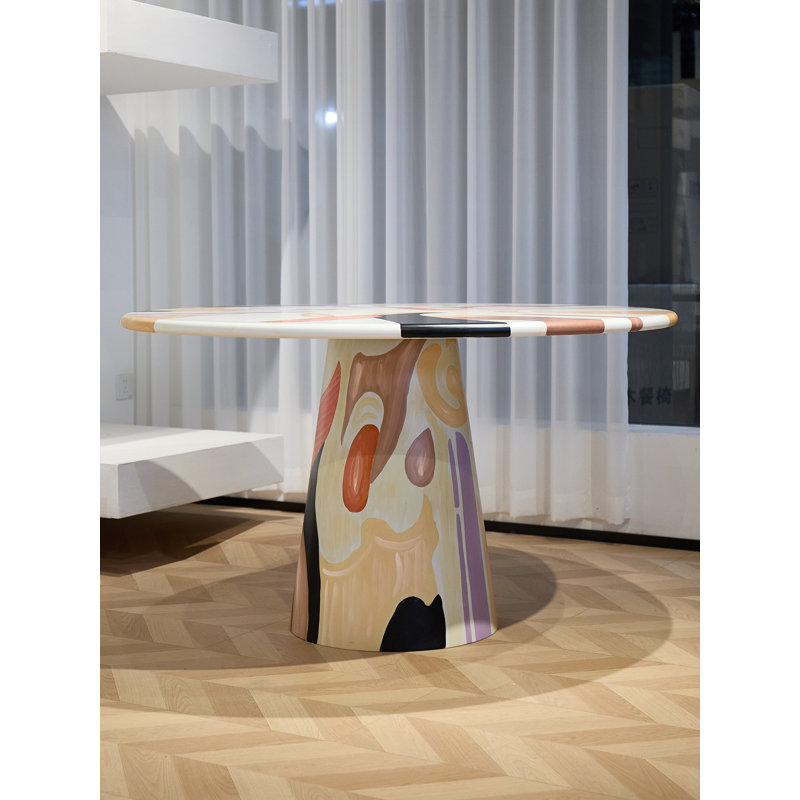 Table de salle à manger ronde artistique de 47 po peinte à la main