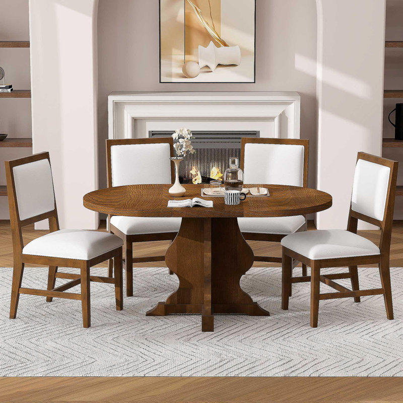 Ensemble de table de salle à manger 5 pièces avec 4 chaises rembourrées Farmhouse, Brun