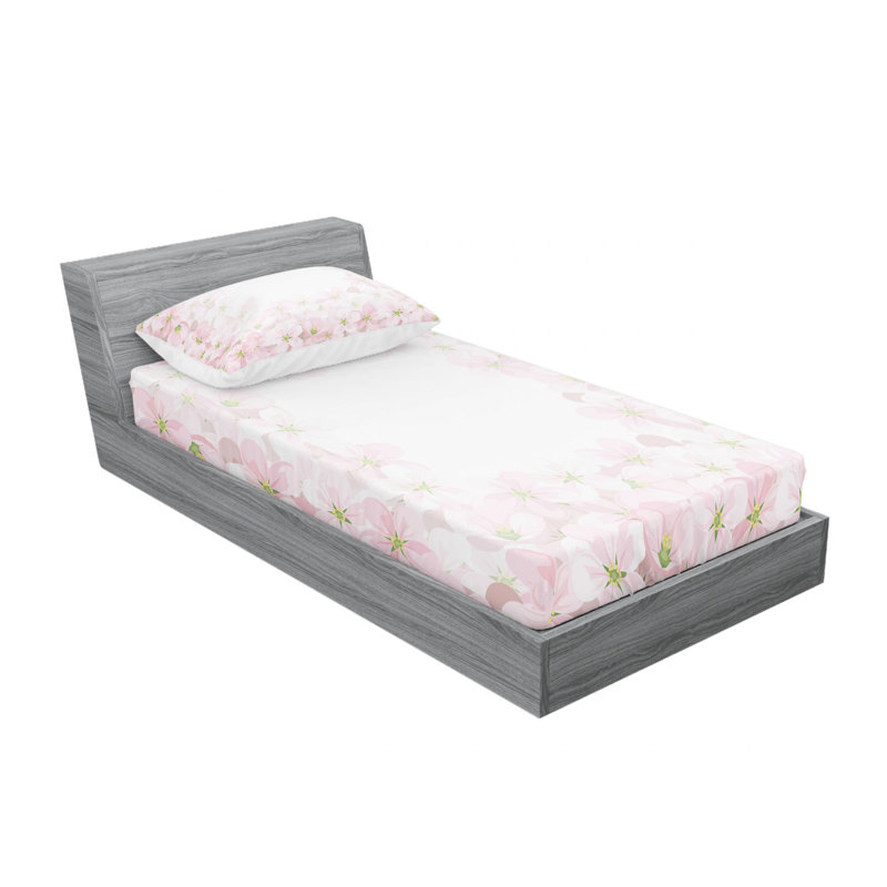Microfiber Floral Sheet Set, Japanese Sakura Floral, Twin XL Sheet Set with Fitted Sheet