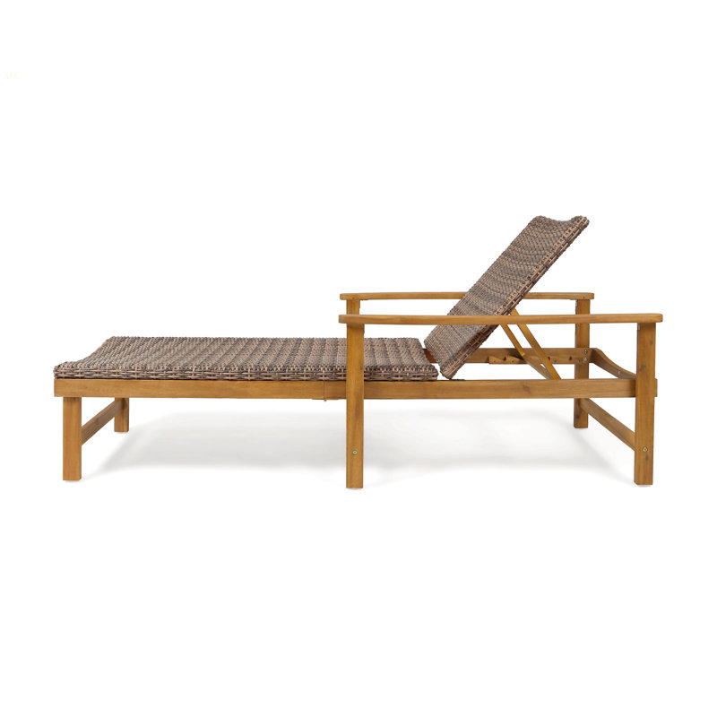 Chaise longue en bois et osier Hampton, Naturel