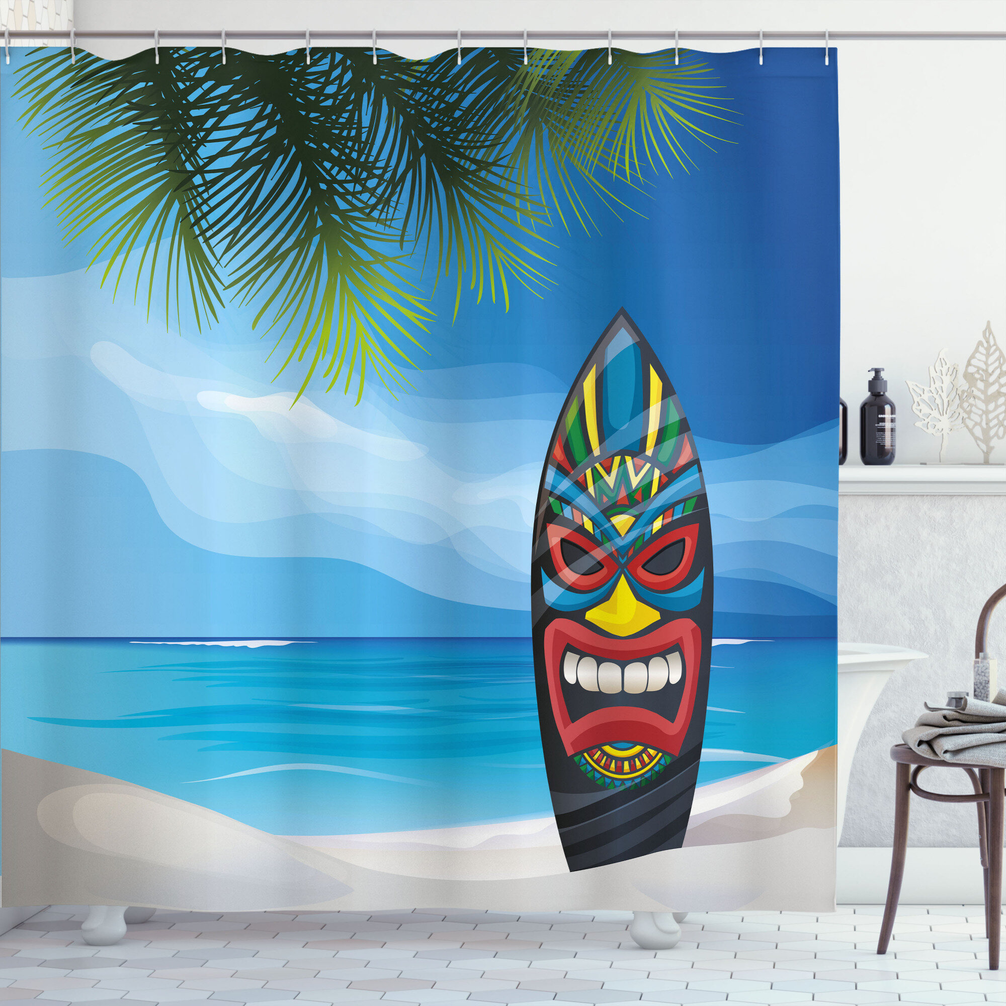 Bath Accessories Set Beach Tiki Bar Shower Curtain Bathroom