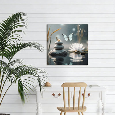 Zen Zen & Lotus, 16 x 16 po, art mural encastré en bois