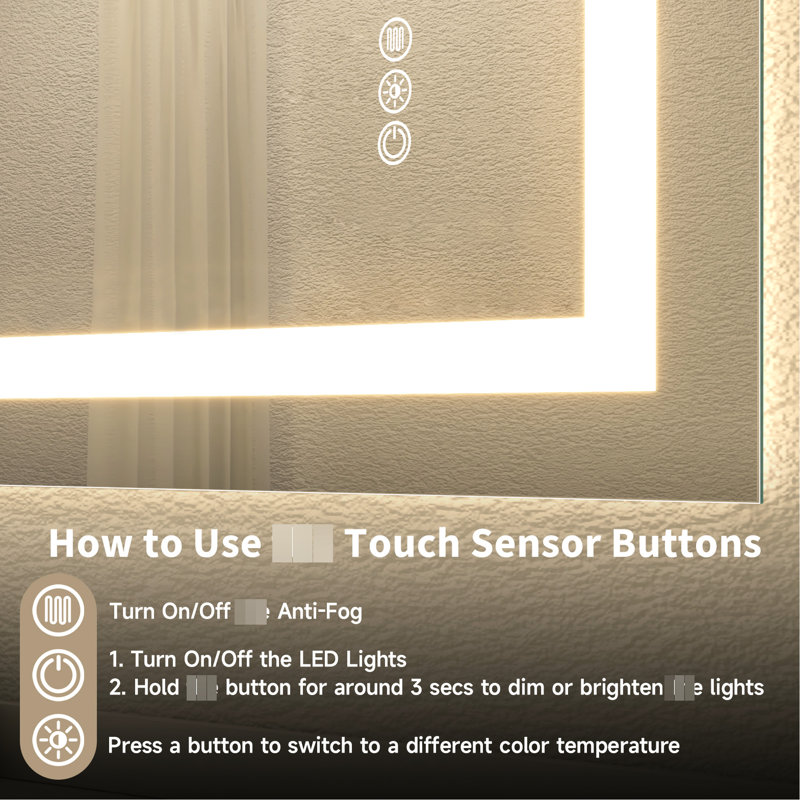 Miroir 20 po x 28 po en verre trempé, deux bandes à DEL pour un éclairage équilibré, 3 modes de couleur réglables, réglage continu de la luminosité, fonction de brouillard, fixation flexible, miroir chauffant avec avant et arrière