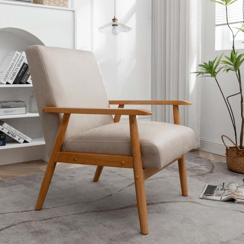25.38'' Wide Wood Frame Armchair, Chameau clair