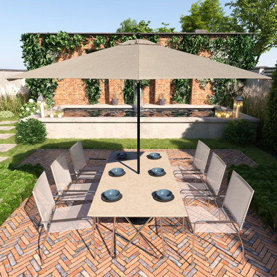 Parasol de patio commercial noir 11 pi avec poulie à nervures en fibre de verre en oléfine de granit tissé
