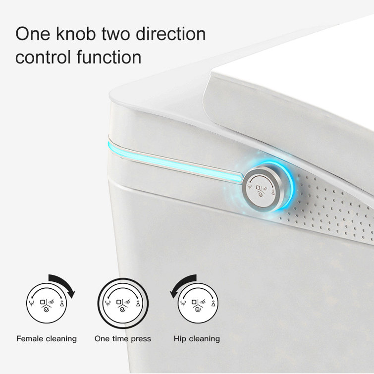 Smart Toilet With Built-In Heated Seat, Tankless Toilet With Auto Flushing, Adjustable Seat Temp, Flush Remote Control Led Digital Display, Elongated