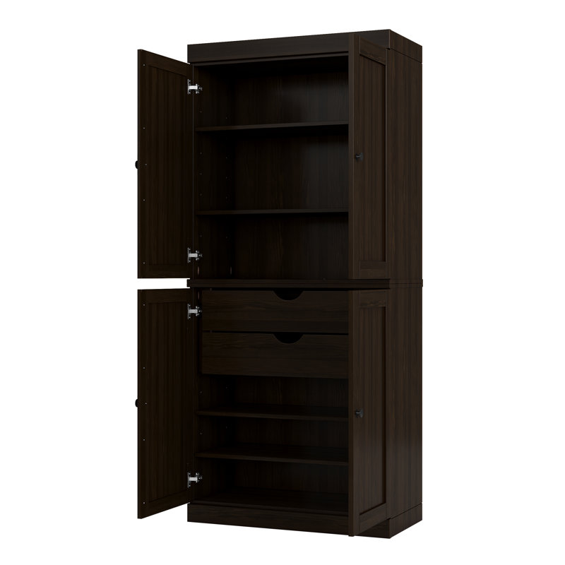 Armoire de rangement de salle de bain 100% bois massif, portes Shaker, 2 tiroirs, tablettes réglables, largeur 32 po, hauteur 71,5 po