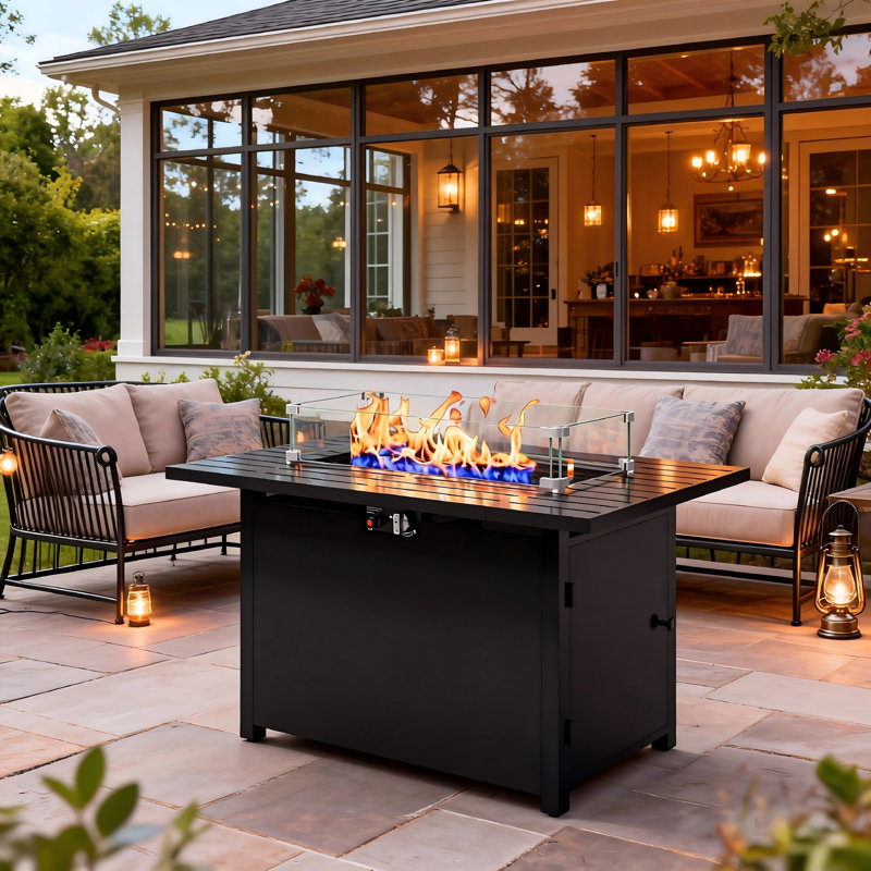 Celyn Rosalin 43'' Propane Fire Pit Table with Waterproof Cover
