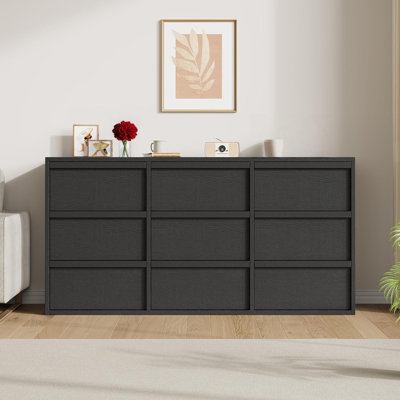 Dresser Freestanding Horizontal 9 Drawer with Storage Wooden Closet Chest Storage for Bedroom Living Room Hallway Entryway