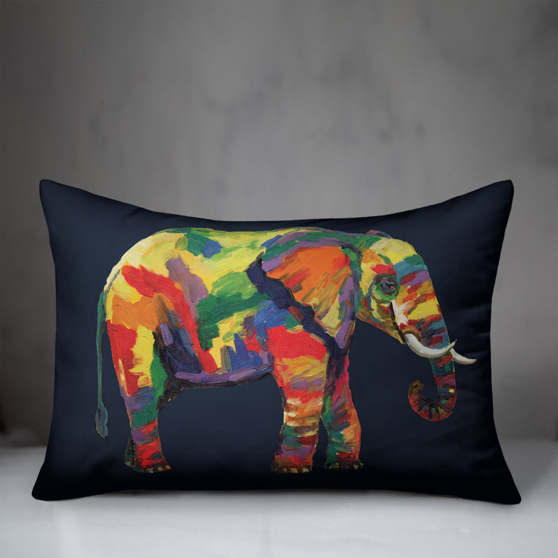 Bright Elephant Outdoor Rectangular Pillow Cover & Insert, Navy