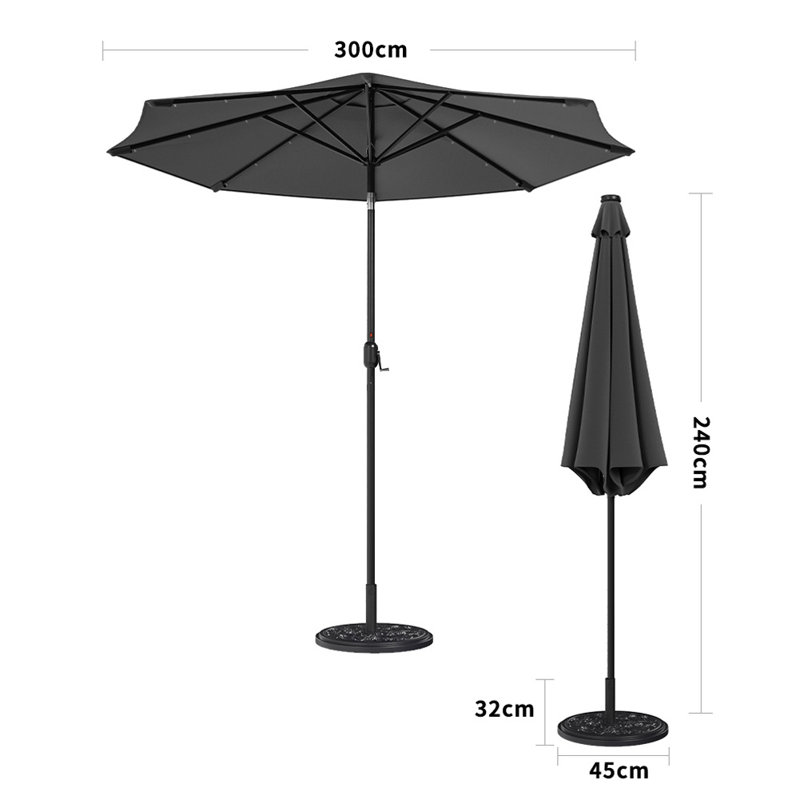 Aislynn 3m Traditional Parasol with LED Light, Dark Grey