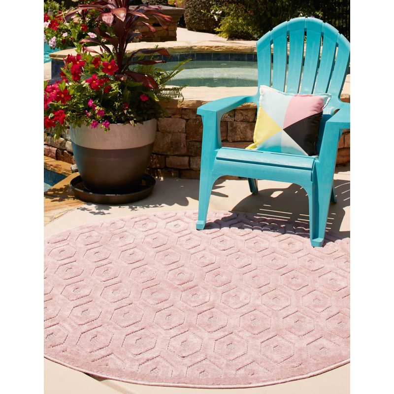 Tapis intérieur / extérieur rose Hearon, Rond 5 pi 3 po