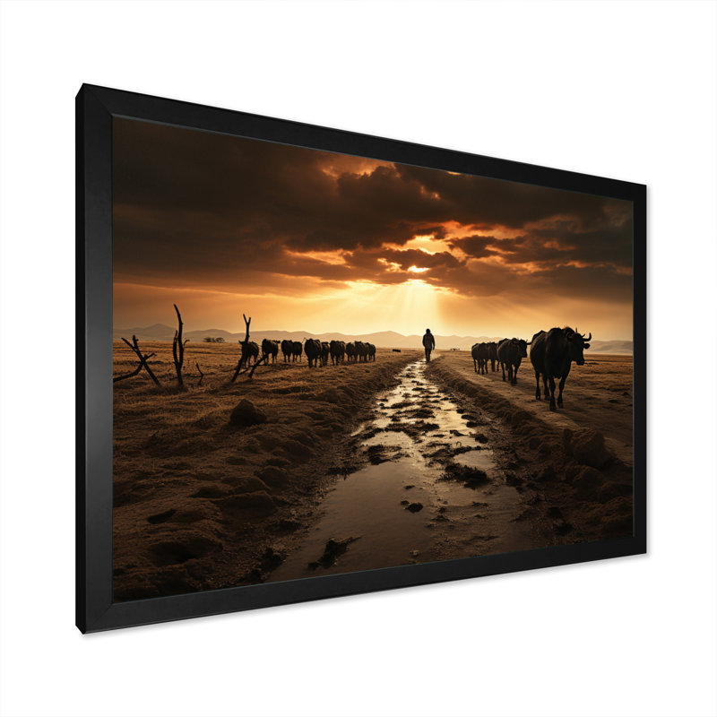 Bétail Keddrick, horizon silencieux I - impression, Cadre simple noir, H 16 po x l 32 po x P 1 po