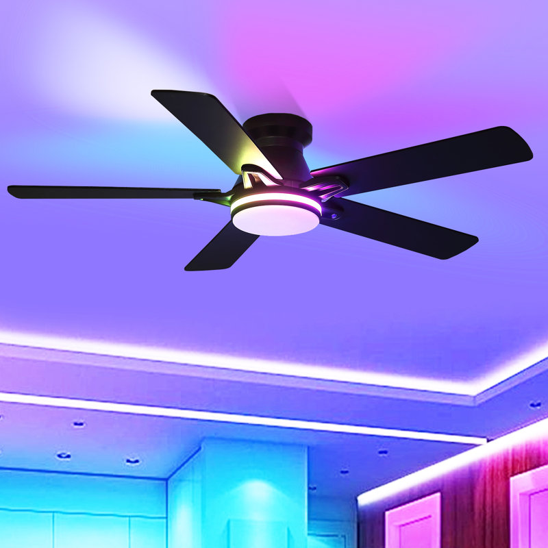 52" 5-blade Ceiling Fan with LED Light Kit and Remote Control, Black-RGB, 52"