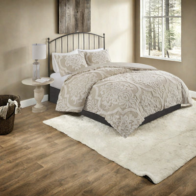 Tufted Cotton Bedding Sets, Taupe Comforter With Hypoallergenic Filling