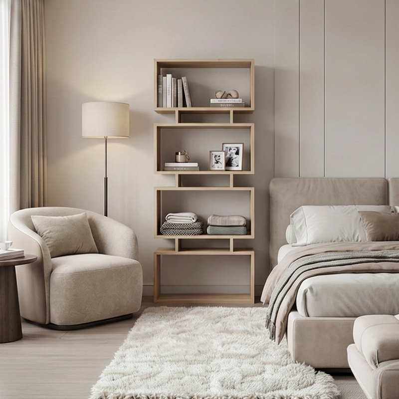 Gurveer Geometric Bookcase, Oak