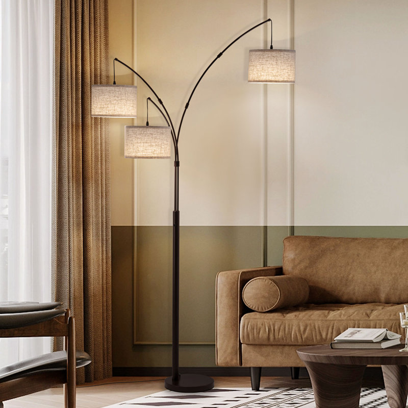 Lampe sur pied 80 po à 3 lumières à intensité variable de 3 couleurs à température variable avec télécommande, Beige, Brun