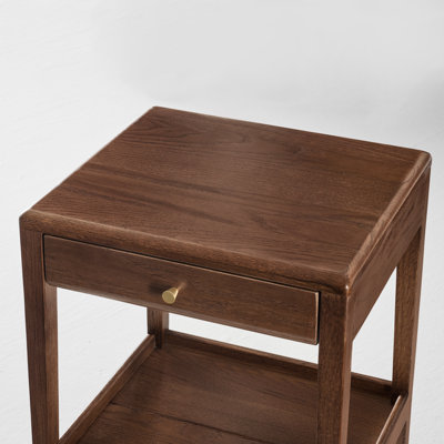Table de chevet basse et étroite en chêne massif 19 po avec tiroir et tablette