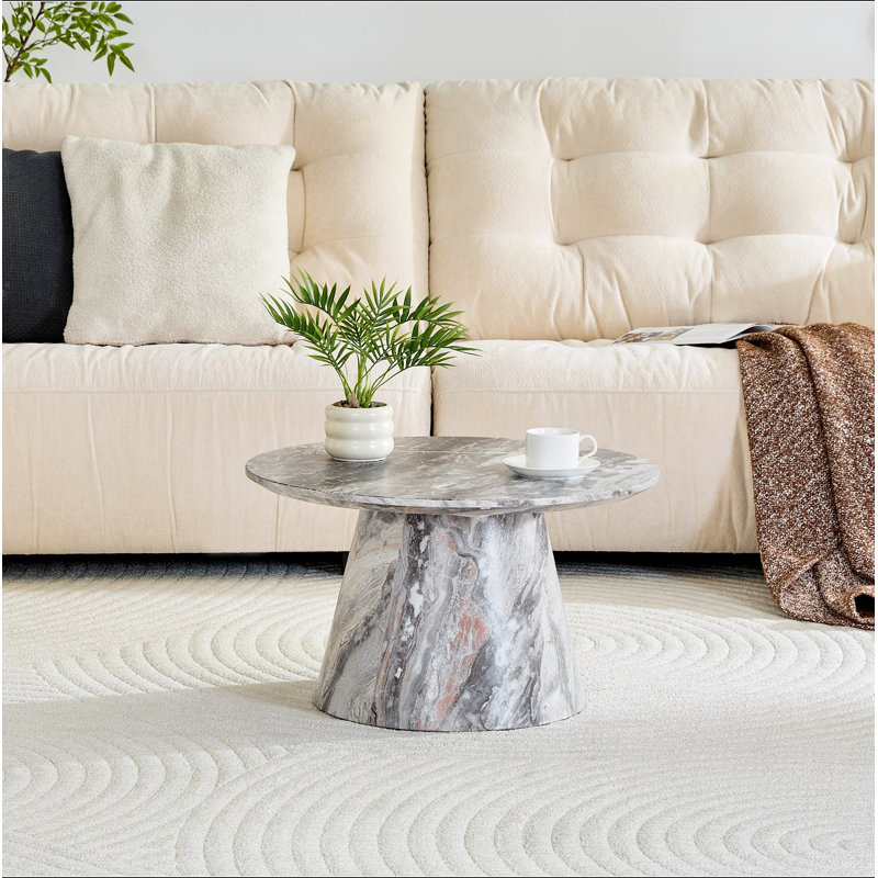 Table basse circulaire en panneau de fibres à densité moyenne - diamètre 23,6 pouces, hauteur 13,7 pouces. Placage texturé gris, texture délicate, adaptable au plateau de table circulaire.