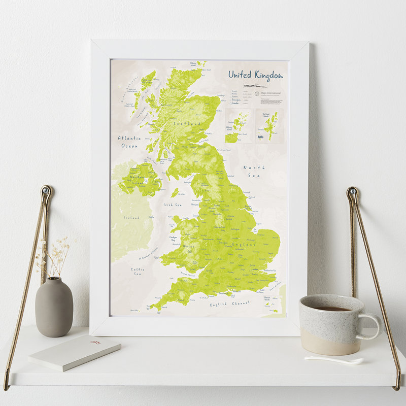 UK As Art Map - Parakeet - Print, White Framed, 45cm H x 32.7cm W x 5cm D