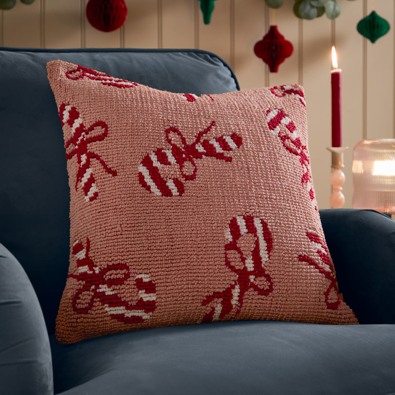 Candy Canes Pink Square Cushion, Polyester