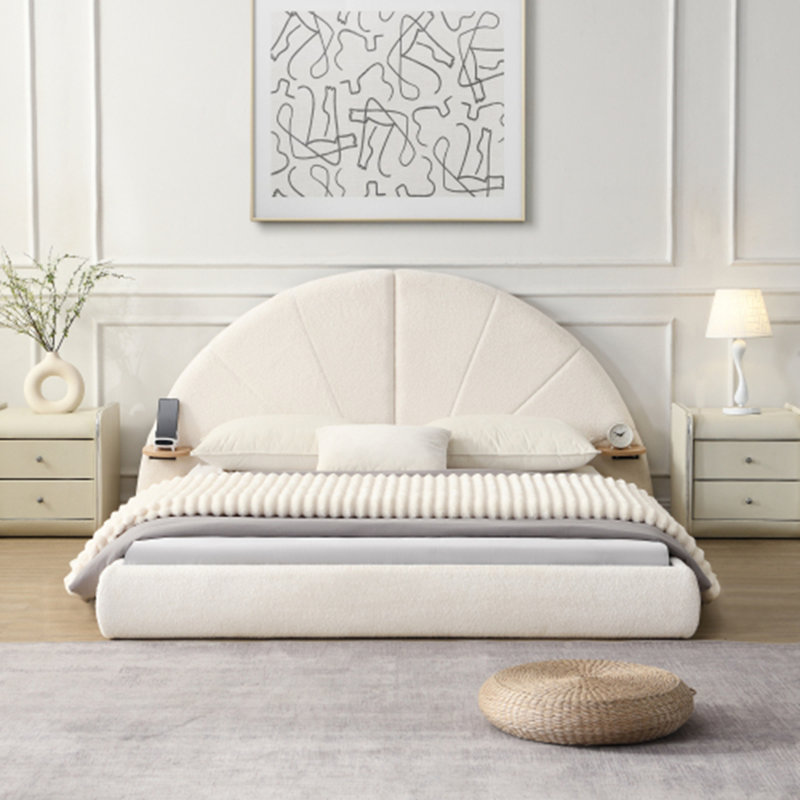 Unique Arched Boucle Bed with Small Table,Queen