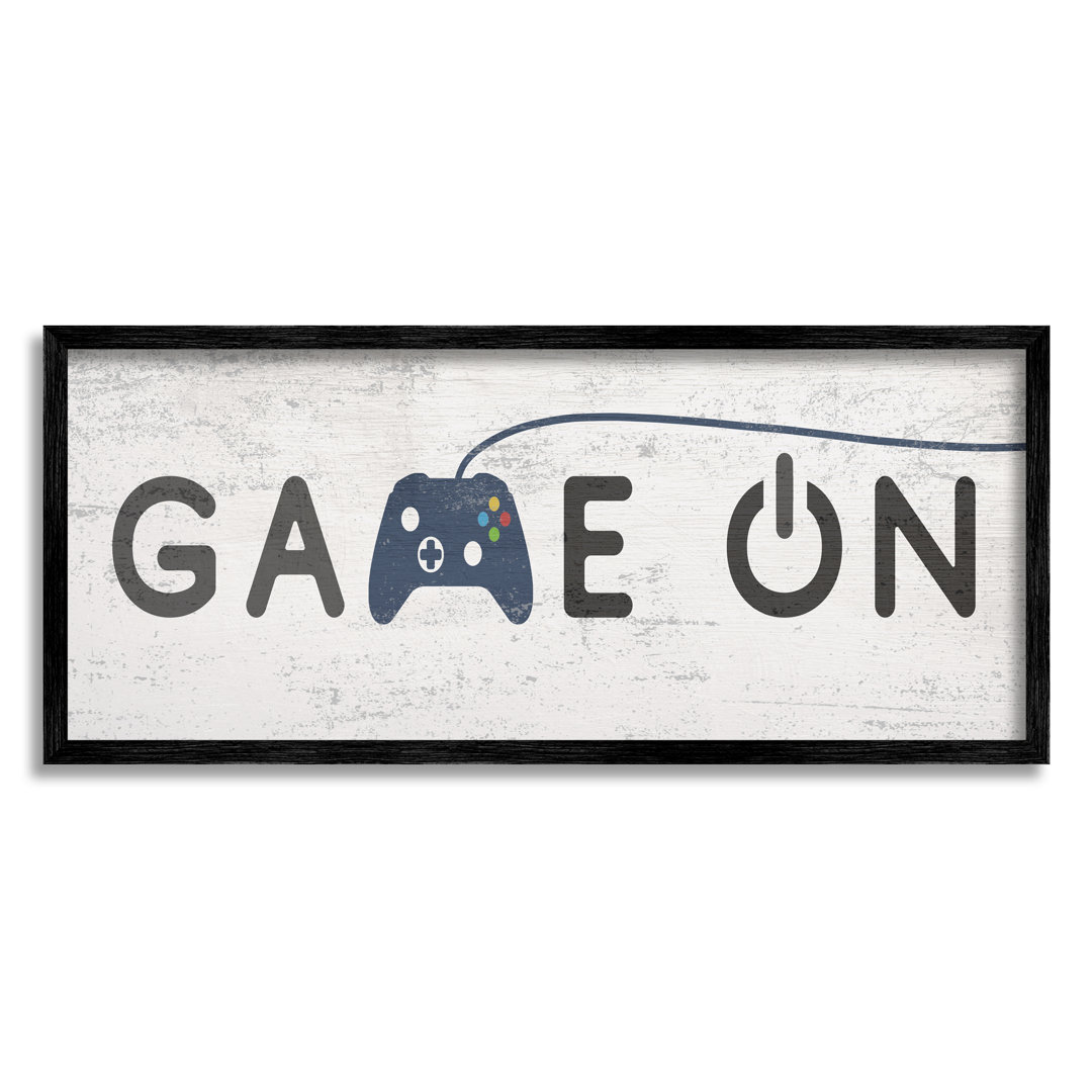 " Game On Video Gamer Phrase Blue Vintage Controller " by Daphne Polselli Stupell Industries