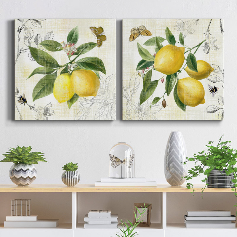 Linen Lemons I - ensemble de 2 reproductions sur toiles tendues, H 10 po x l 10 po x P 1 po
